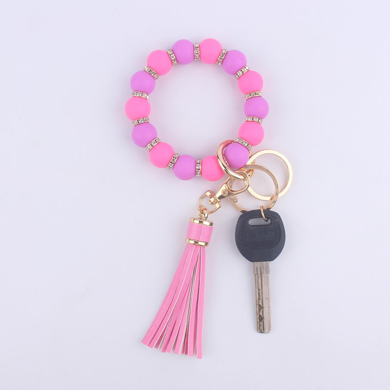 Wholesale Silicone Beaded Tassel Wrist Keychain
